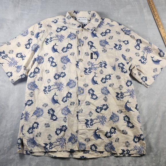 columbia sportswear Other - Columbia Sportswear‎ Shirt Men's L Short Sleeve Marlin Fish Floral Linen Button
